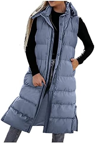 Cokuera נשים אופנה בצבע אחיד אודות ארוכות מעילים מעילים מרופדים מעילי כפתור קלים משקל קלים מעילי ברדס ללא שרוולים