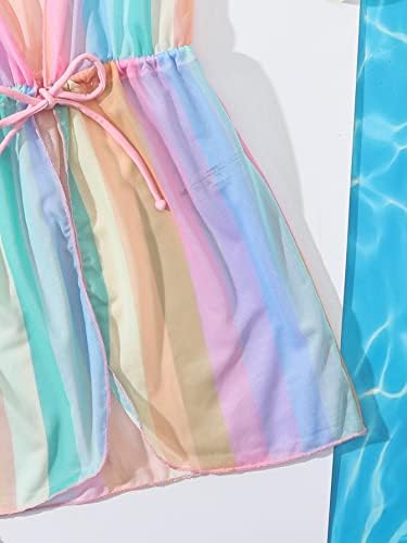 שרוך המותניים של הילדה שרוול קצר בגדי ים קימונו רשת שקופה לחפות על שמלה קצרה