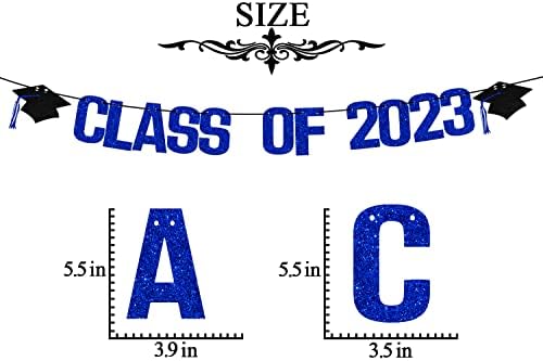 כיתה של 2023 באנר כחול ושחור נצנצים, באנר סיום, ברכות גראד 2023 באנר, מזל טוב בוגר 2023 באנר, קישוטים לכובע סיום,