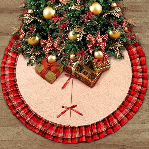 חצאית עץ חג המולד של Cneng 48 אינץ 'שחור ואדום משובץ באפלו משובץ חצאית עץ חצאית שכבות כפול