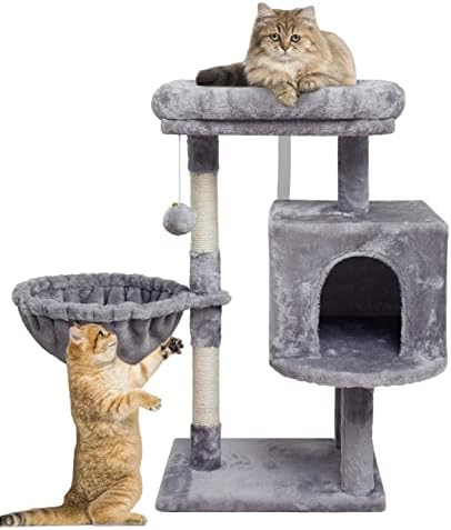 עץ חתול קטן של סיאנדלבי לחתולים פנימיים, מגדל חתול פעילות, דירה עם עמוד גירוד לגורים, מעמד טיפוס עם סל וכדור תלוי