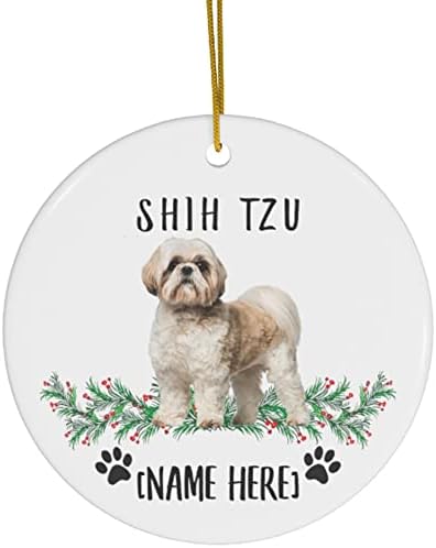 אהבות Shih tzu לבן מתנות כלבים 2023 קישוטי עץ חג המולד מותאמים אישית עם כלביך שם קרמיקה