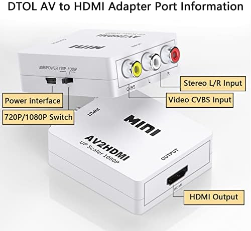 DTOL RCA ל- HDMI, AV לממיר HDMI, 1080p מיני RCA CVBS CVBS מתאם שמע עבור PAL/NTSC TV/PC/PS3/STB/Xbox VHS/VCR/Blue-Ray