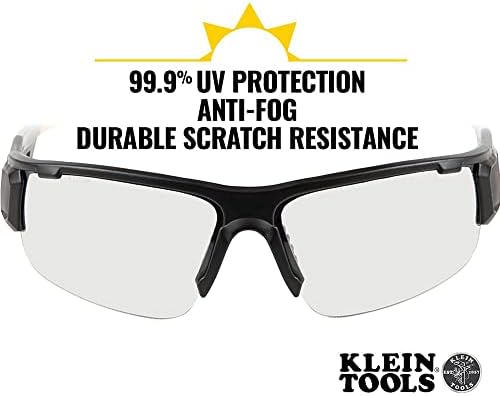 כלי קליין 60161 משקפי בטיחות, משקפי מגן מקצועיים PPE עם מסגרת למחצה, עמידה בשריטות ואנטי-ערפל, עדשה ברורה