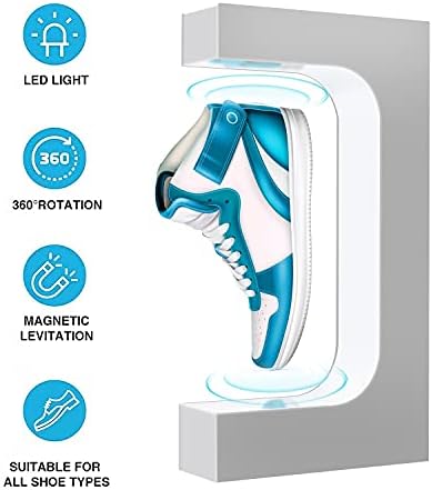 נעליים צפות במיוחד מציגות נעלי מתלים מגנטיות עומדות עם מחזיק מרחף אור לד לאספני נעלי ספורט תערוכת פרסומת-לבן