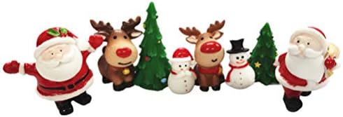 קישוטי חג המולד של עמוספון 8 יחידות קישוט מיניאטורה לחג המולד סנטה קלאוס שלג איש איילים פסלוני עץ מיקרו נוף קישוט