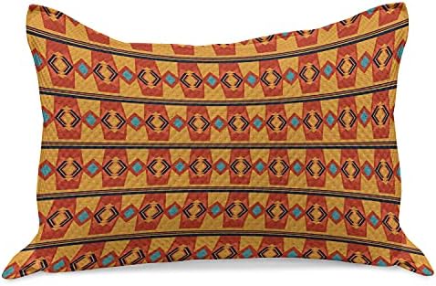 Ambesonne Aztec סרוג כרית כרית, משולשים קווים אופקיים אמנותיים גוונים חמים, כיסוי כרית בגודל קינג סטנדרטי לחדר