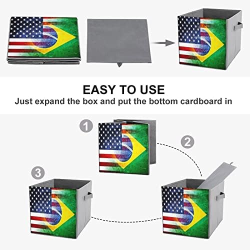 בציר ארהב וברזיל דגל גדול קוביות אחסון פחי מתקפל בד אחסון תיבת ארון מארגני עבור מדפים