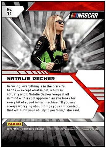 2022 Panini Chronicles XR ירוק 11 Natalie Decker NM+ -MT+ NASCAR Racing Nerd Focus/Motorsports שלנו/שברולט מירוץ