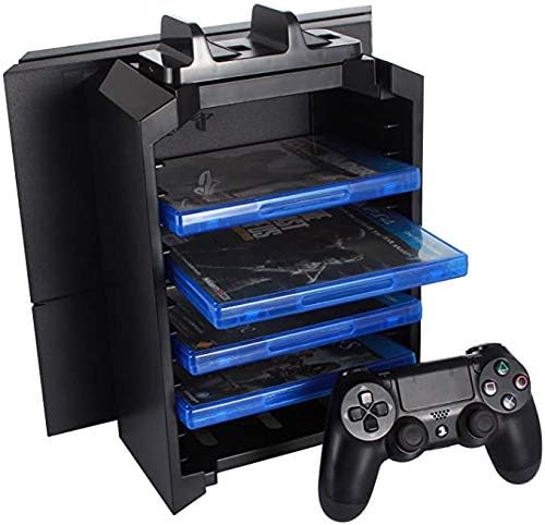 מחזיק דיסק של Yykj עבור PS4 Slim Pro משחק /12 מגדלי אחסון ובסיס מטען כפול -שחור