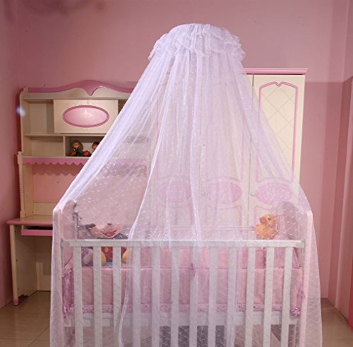 Ruihome Baby Mosquito משתלת מיטת מיטת עריסה תלויה כיפת חופה רשת רשת חרקים עם מעמד, לבן