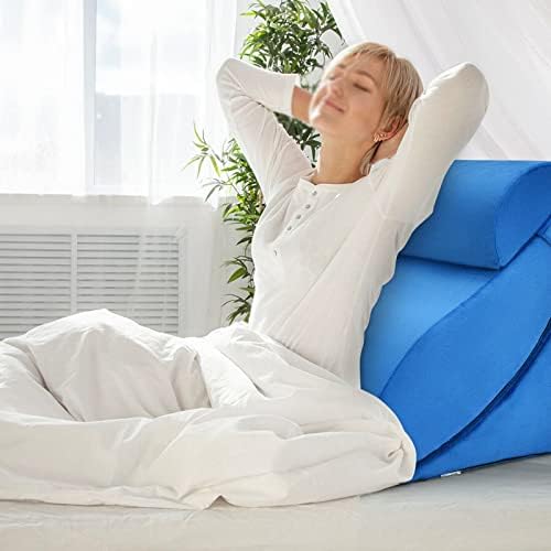 ZSEDP 4 PCS מיטה כרית טריז כרית שיפוע ראש תמיכה בזיכרון מנוחה קצף כחול אורתופדי מיטה כרית טריז כרית