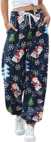 מכנסי טרנינג לחג המולד של Dsodan, מכנסי טרניש סינץ 'תחתית חג המולד גבוה המותניים המותניים ספורט מכנסיים מכנסיים מכנסיים