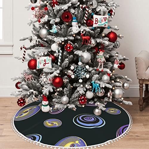 חצאית עץ חג המולד עם פום לקצץ צבעוני-אוטר-חלל-גלקסי לחג קישוטי בית חג המולד 36