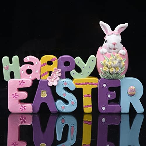 JSPUPIFIP תפאורה של שרף חג הפסחא שמח, ביצת ארנב בגודל 8.3 אינץ 'פסחא מרכזי שולחן שרף, צבועים ביד, פסלוני פסחא ארנבים