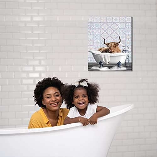 אמנות קיר Hkdgoka לחדר אמבטיה - תמונות פרה של בעלי חיים מצחיקים תמונות קיר עיצוב קיר קנבס ציורי יצירות אמנות