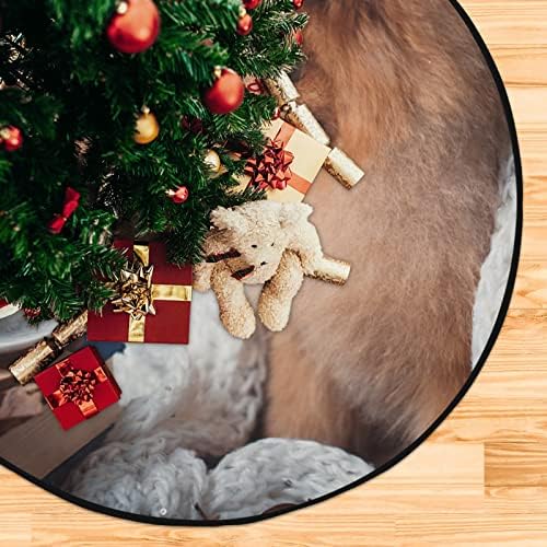 מחצלת עץ חג המולד של ג'יוצ'ואן מחצלת עטורת עמיד למים פומרניאן כלב עטוף ספרי ערימה ערימה מחצלת עץ 28.3 אינץ