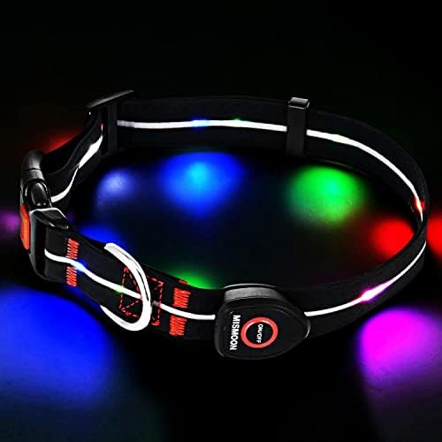 Mismoon Light Up Collar, צווארון כלבים LED, אור צבעוני, USB נטען, נטען בהיר וגבוה צווארון זוהר מואר להליכה