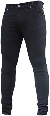 אנדונגנוול גברים בצבע אחיד סקיני למתוח ג 'ינס אמצע מותניים מכנסיים מכנסי ג' ינס נמתחים בכושר דק