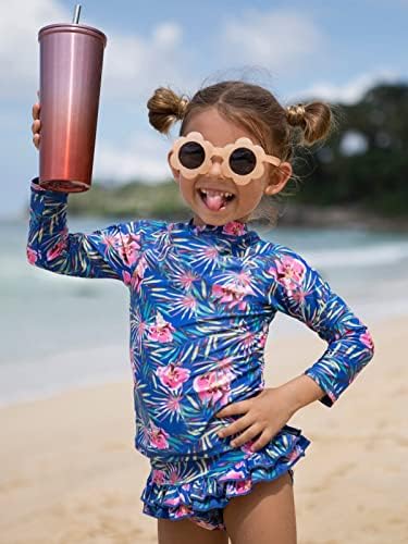 ביקינקס בנות שומר פריחה 3T 2 חתיכות בגד ים סט שרוול ארוך הדפס פרחוני ביקיני עם UPF 50+ טנקי הגנה מפני שמש