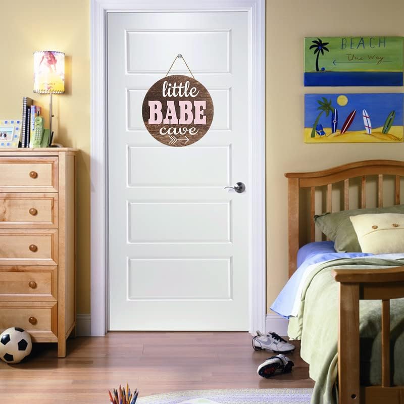 קטן בייב מערת דלת סימן עבור ילדים קטנים בנות משתלת טבעי עץ קיר אמנות פעוט חדר שינה סלון כפרי תליית עץ עגול ילדים