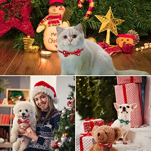 2 חבילה חג המולד חתול צווארון עם עניבת פרפר פעמון,חתלתול צווארון אדום ירוק דפוס חג המולד חתלתול צווארון עם נשלף עניבת