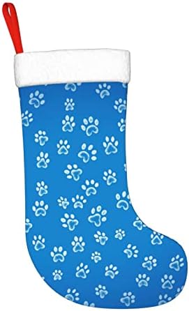 יויוי כלב הדפסת כפה על רקע כחול גרב חג המולד קישוט חג אחי תליה גרב 18 אינץ 'גרביים