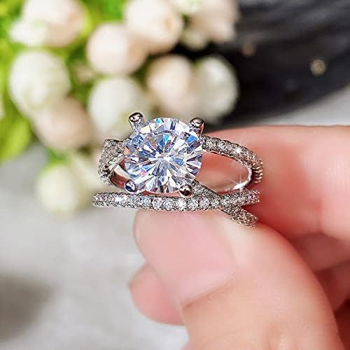 טבעות להקה לנשים טבעת שכבה כפולה עם יהלומים לנשים תכשיטים אופנה אביזרים פופולריים