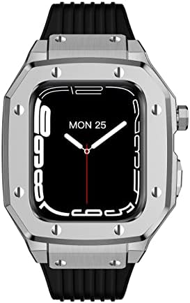 CNHKAU סגסוגת שעון רצועת מארז לסדרת Apple Watch 8 7 6 5 4 SE 45 ממ 42 ממ 44 ממ מתכת יוקרה גומי מתכת נירוסטה