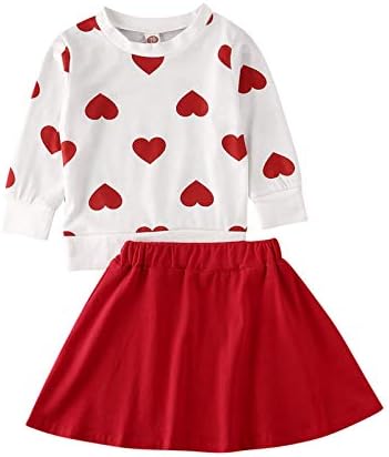 יום האהבה פעוט ילדה תלבושת לב שרוול ארוך חצאית עליונה
