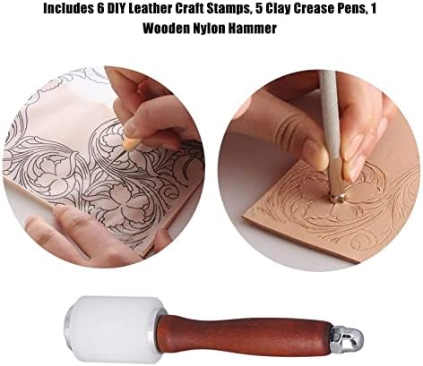 כלי יצירת עור, ייצור DIY כלי הטבעה עור כלי עור מעץ ניילון פטיש 12 יח 'לייצור אוכף