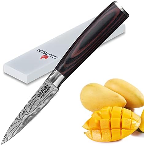 קוליטק קילוף סכין, 3 סנטימטרים גרמנית גבוהה פחמן נירוסטה מטבח סכין עם פאקה עץ ידית לבית וחיצוני פיקניק שימוש