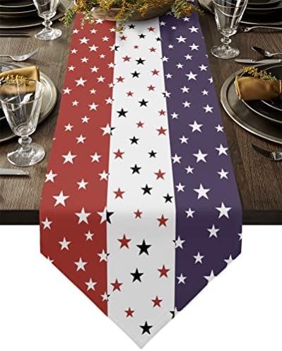 4 ביולי פשתן יוטה רץ לשולחן צעיפי שידת כוכבים, דגל אמריקאי פטריוטי יום העצמאות רצי שולחן לארוחת ערב מסיבת חג, אירועי זיכרון,