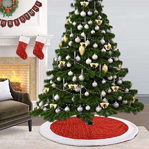 חצאית עץ חג המולד קלאסי של OMGPFR, מגע רך מגע ברונזה שלג שלג עגול שטיח סריגה בד שטיח שטיח רגיל לבתים סלון מלונות עם גרביים