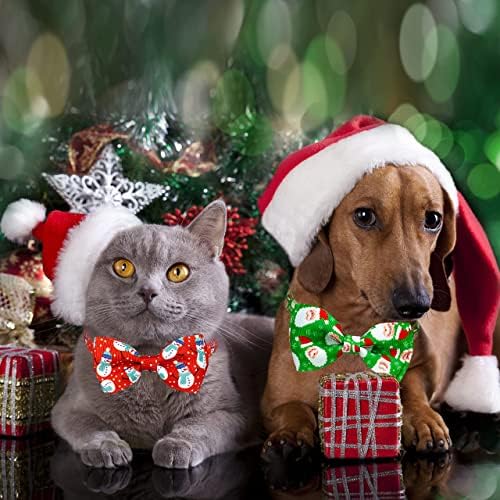 חג המולד חתול עניבת פרפר צווארון עם פעמון, 2 חבילה חג קיטי חתלתול סנטה ושלג צווארון עבור זכר נקבה בנות בני