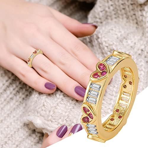 טבעות אופנה של YISTU לנשים יהלום אדום טבעת רוז זהב רוז אדום אדום תכשיטים טבעת טבעת