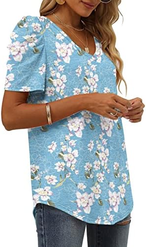 חולצות מתגנדר לנשים קיץ הדפס פרחוני משובץ אמצע שרוול צווארון רופף מתאים יומי חולצות חולצות אלגנטיות