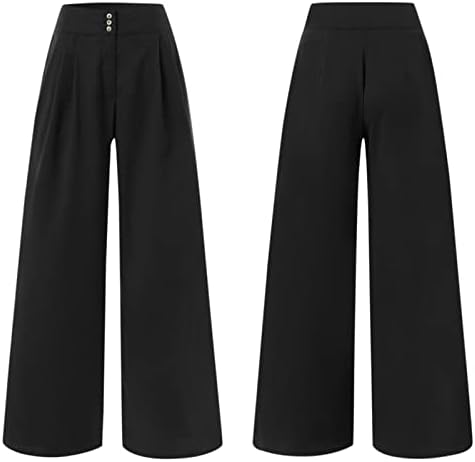 מכנסי טרניעה בגודל Miashui פלוס מכנסי רגל רחבים במותניים רחבים בצבע אחיד מכנסיים מזדמנים קפלים כיסים מכנסי טרנינג רכים לנשים
