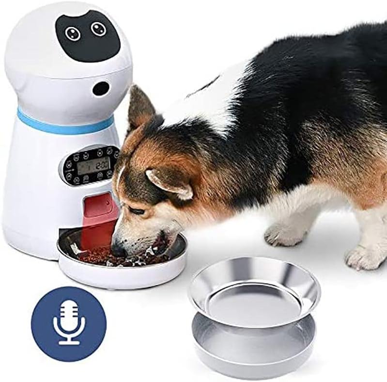 אוטומטי לחיות מחמד מזין, רובוט עיצוב נירוסטה מזון צלחת עם מסך מסך, מתוזמן כימות חכם מזין לחתולים כלבים