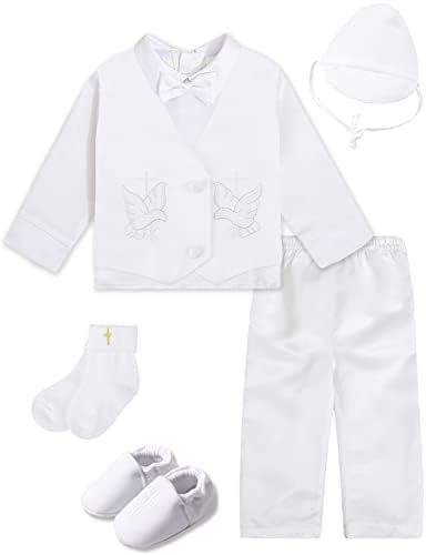 תלבושת טבילת תינוקות לבנה תלבושת טבילה 3-18 חודשים שרוול ארוך עם צלב רקום