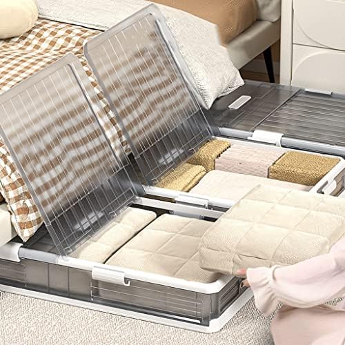JEMMCO פלסטיק מתחת לאחסון מיטה פח עם מכסים וגלגלי גלישה קלים, קופסת אחסון מתקפלת דלתות כפולות, קופסת מכולות