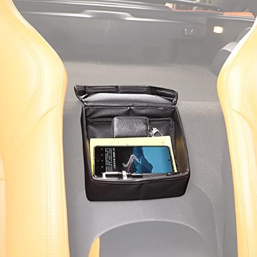 מארגן מושב מכונית עור שחור של ג'ונקוקו, שקית אחסון לרכב יציבה תואמת עם שברולט קורבט C7 2014-2019 קופסת אחסון