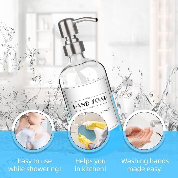 Arktek 2 מארז מתקן סבון זכוכית - מתקן סבון צלחת ברור למטבח, מתקן סבון ידיים נוזלי נוזלי עם משאבת נירוסטה הוכחת