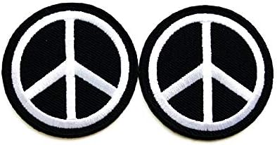 הסט של 2 זעיר. מיני סימן שלום סמל היפי מעגל שחור תפור ברזל על בגדי טלאי שלט תאי רקום וכו '.
