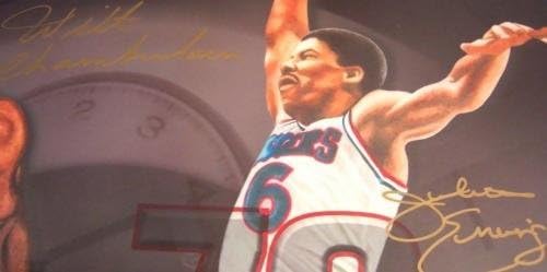 מייקל ג'ורדן ווילט צ'מברליין בירד דר J חתום עשור עשור אגדות ליטו ממוסגר - חתימה NBA אמנות