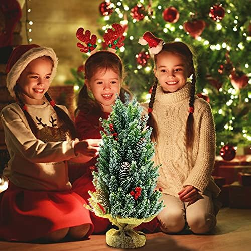 עץ חג המולד של שולחן השולחן של אומארדו, עץ חג המולד מיני נוהר בגודל 16.5 אינץ 'עם שלג, פירות יער, עץ חג מולד