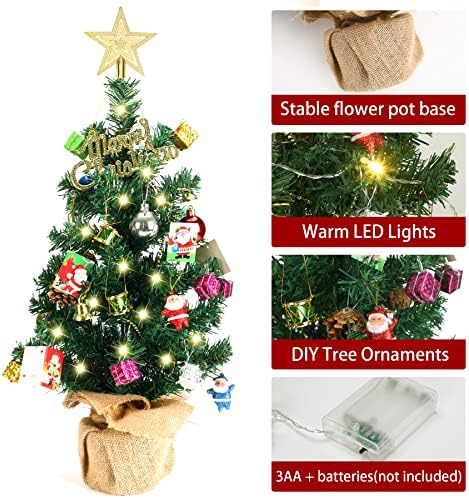 21.5 סמ/55 סמ עץ חג המולד מיני עם עץ חג מולד עץ חג המולד קטן, 20 אורות LED, 40 יחידות קישוט