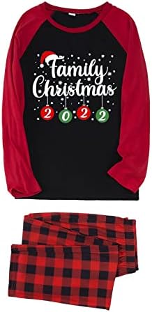 פיג'מות לחג המולד למשפחה 2022 חג המולד כובע וכדורי אור דפוסי משפחה חג המולד 2022 הדפס אותיות PJ Sets PJS