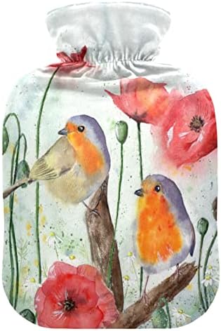 בציר ציפורים אדום פרגים חם מים בקבוק בצבעי מים חיות פרח חם מים תיק עם כיסוי עבור חם וקר לדחוס 1 ליטר
