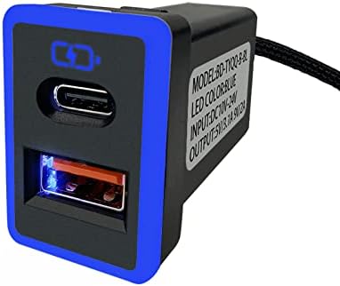 מטען לרכב PD QC3.0 טעינה מהירה סוג C USB שקע יציאת טעינה מהירה עם מופע נורית LED, עבור טויוטה ≠ כחול -1.3x0.9 אינץ